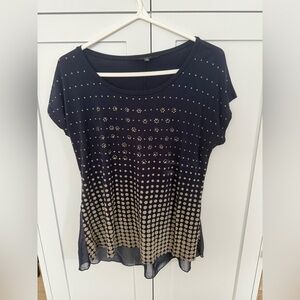 B.L.E.U. Navy and Gold Studded Top